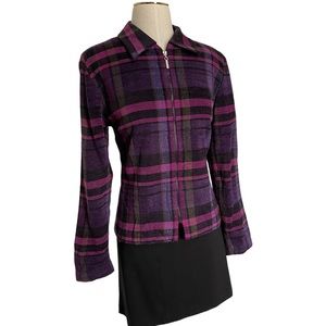 90s Vintage Chenille Tweed Plaid Zip Blazer | Size Large